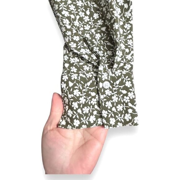 MNG by Mango Green Floral Button Down Top Long Sleeve Cottagecore Academia Sz 8 - Picture 2 of 8
